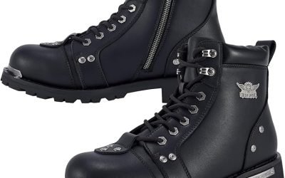 GARGOYLE BELLS Men’s Motorcycle Boots PU Leather Combat Boots for Men Biker Boots with Lace-Up and Side Zipper (Black, US Footwear Size System, Adult, Women, Numeric, Medium, 10)